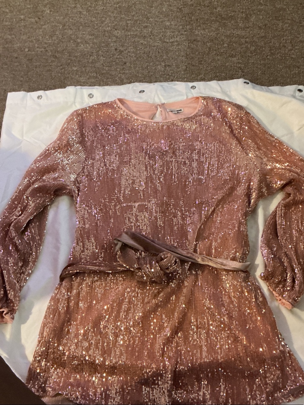 Fashion Nova Rose Gold Sequin Mini Dress with Belt